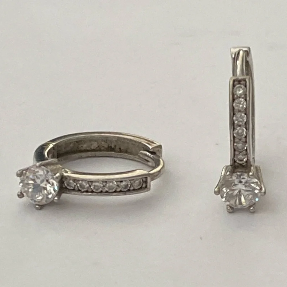 925 Silver cz hoop earrings clear cubic zirconia stones hoops